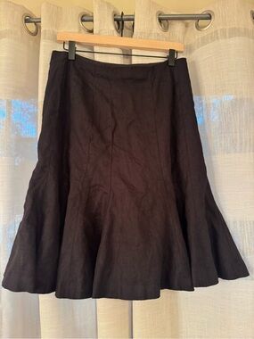 Chaps black linen paneled trumpet skirt